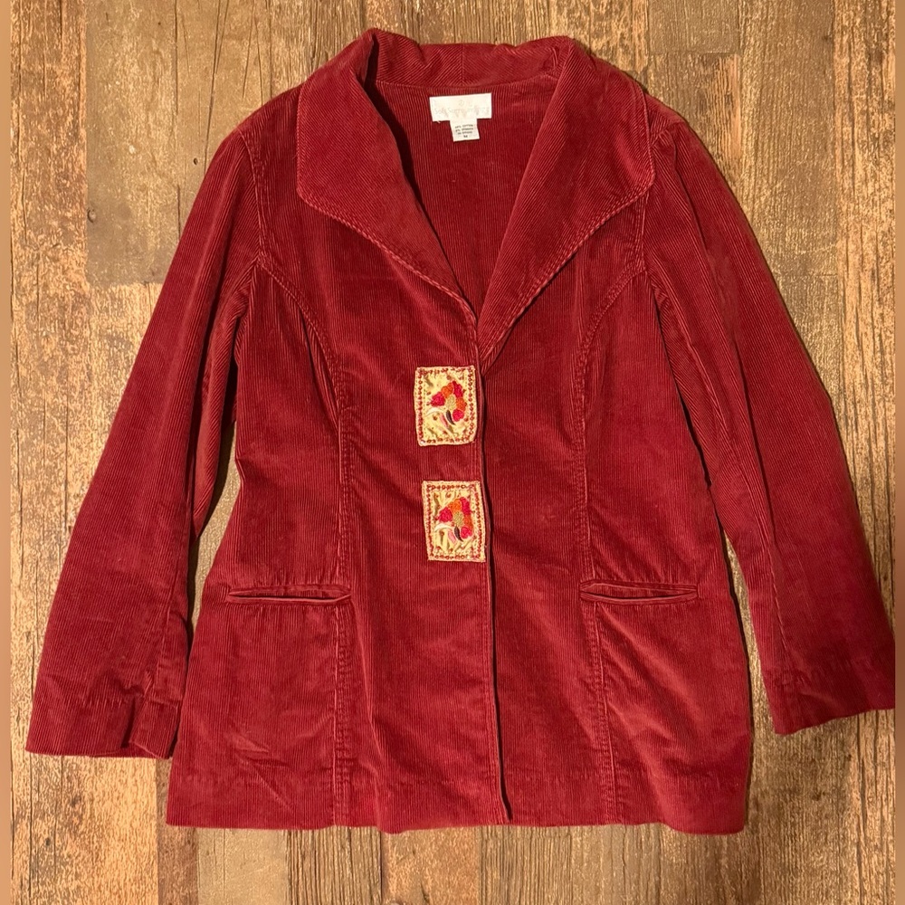 Soft Surroundings Red Corduroy Embroidered Jacket Size M - Picture 2 of 12